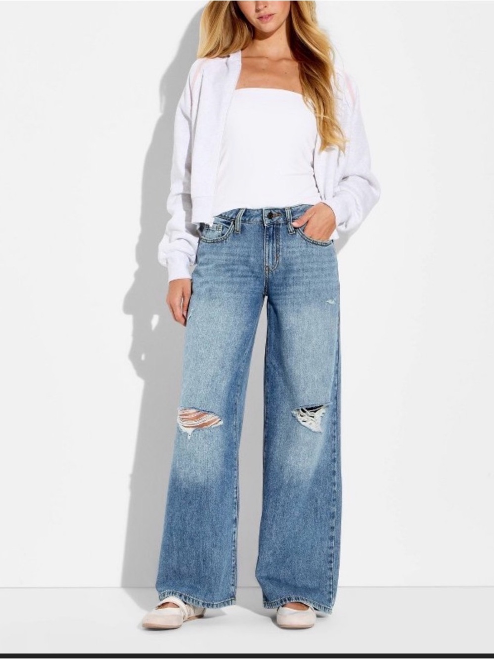 Levi's Light Blue Distressed Wide-Leg Jeans